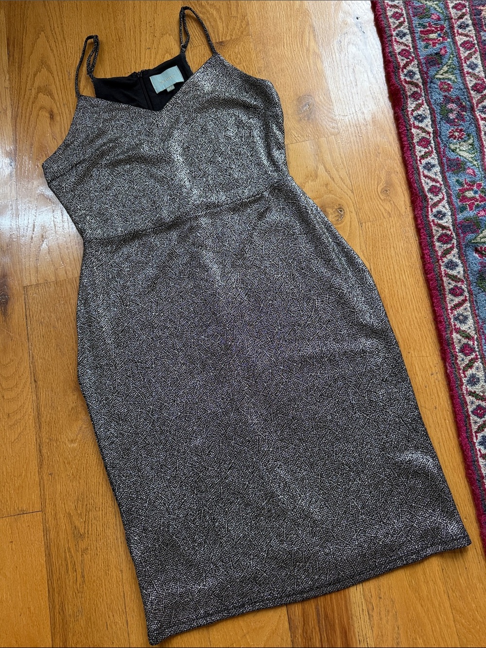 Metallic Black Sheath Dress with Thin Straps